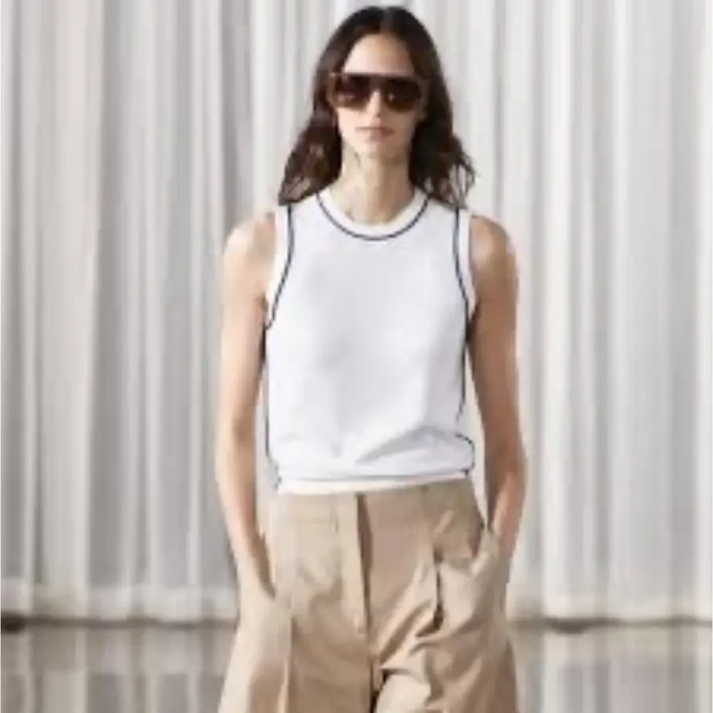 Zara Contrast Trim Sweater Tank Top White Black Knit Size S